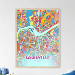 Louisville Kentucky Crazy Colorful Art Map Customizable Poster Print Unique Wall Decor Personalized Gift
