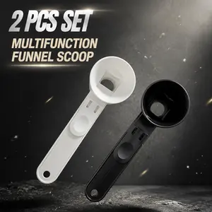 2-Piece 2-in-1 ABS Resin Plastic Measuring Cup Set with Slide Feature, Included Measuring Spoon and Multi-Purpose Funnel, Leak-Proof Durable Food-Safe Kitchen 
