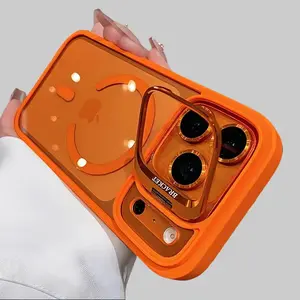 Luxury Magsafe Magnetic Shockproof Phone Case with Built-in Lens Bracket & Full Glass Camera Lens Protector, Compatible with iPhone 11/12/13/14/15/16/17/Air/Pro/Pro Max Full Series, Premium All-Round Protective Cover
