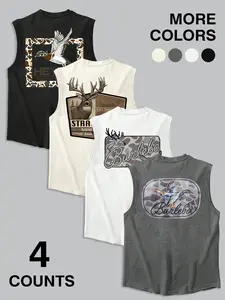 🦌🦆4 Pack Southern Hunting Tank Tops | Deer & Duck Camo Graphic Sleeveless Shirts | Vintage Outdoor Sports Tops Vest