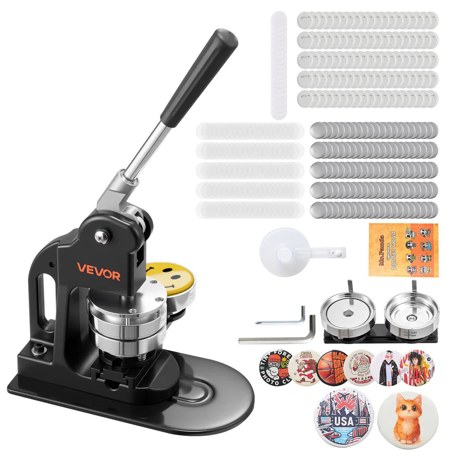 【Summerfinds】VEVOR Handheld 3-in-1 ABS Plastic Button Maker Machine - Durable DIY Kit with 500pcs Button Parts, Circle Cutter, Hex Wrenches, Panda Book, Ergonomic Handle, Higher Success Rate, Save Effort for Handmade Crafts, Badge Decoration, Black