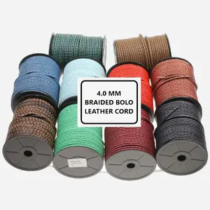 Braided Genuine Leather Cord 4 mm Round 1.1 Yards - Folded Bolo Real Leather Strap for Bracelet, Necklace, Bolo Tie, Craft and Jewelry Making