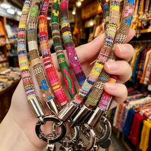 Bohemian Style Multicolor Woven Fabric Phone Lanyard Wrist Style Anti-Loss Chain Outing Non-Collision Style Universal Bag Pendant