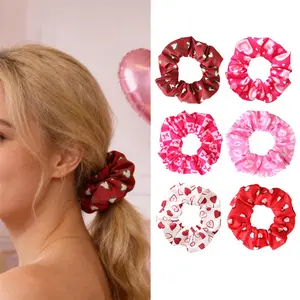 24/48Pack Pink Red Hair Scrunchies Set Lips Print Hearts Bows Design Hair Ties Elastics Ponytail Holder Hair Accessories for Women Hair Decoration Supplies