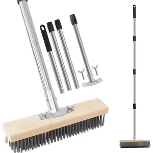 Duty Scrubber,Deck Brush with Long Handle,56L''*12W Stainless Wire Scrub Brush, Stiff Bristle Scrubber for Deck, Concrete, Moss Removal