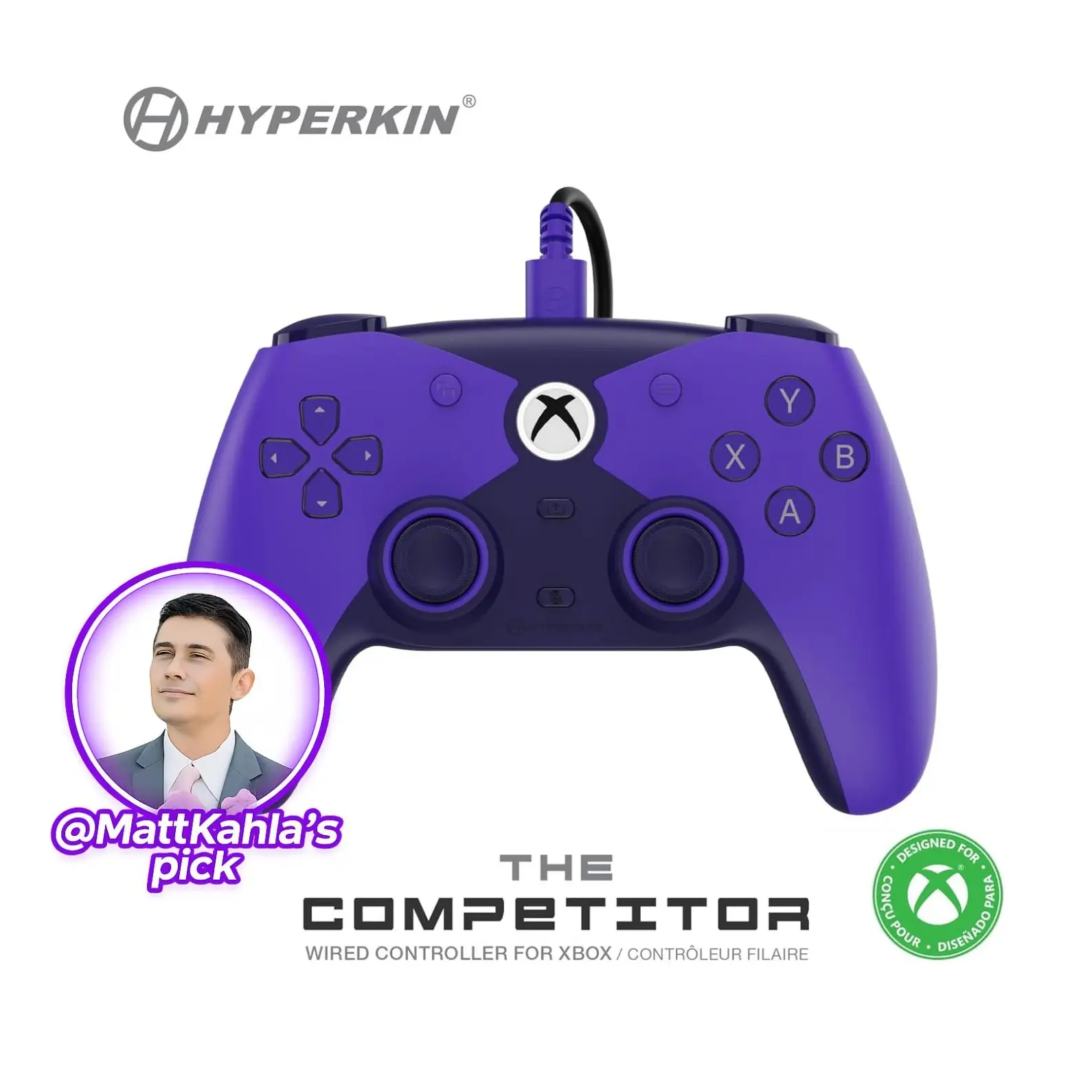 Hyperkin The Competitor Wired Controller for Xbox Series X|S, Xbox One & PC with Hall Effect Joysticks & Impulse Triggers; Symmetrical Layout & Precision D-Pad - Murasaki (Purple)