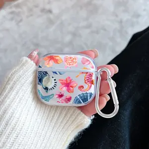 Tropic Sea Fantasy Pattern Protective Case for AirPods 4/3/2/1/Pro/Pro2 Soft TPU Earphone Cover, Transparent with Keychain