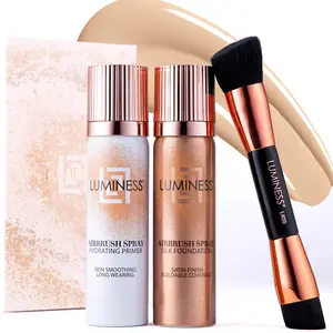 Airbrush Spray Silk Foundation Starter Kit - Fair Light - Foundation, Primer & Dual-Sided Angled Buffing Brush - Medium, Buildable Coverage, Anti-Aging Formula Hydrates & Moisturizes