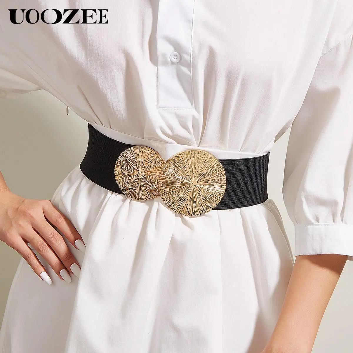 UOOZEE Women's Trendy Adjustable Elastic Waist Belt - 2.35x27 in, Casual Accessory for Coats & Dresses, Fits 27-31.5 in Waist Circumference, Adjustable Elastic Belt, Trendy Belt
