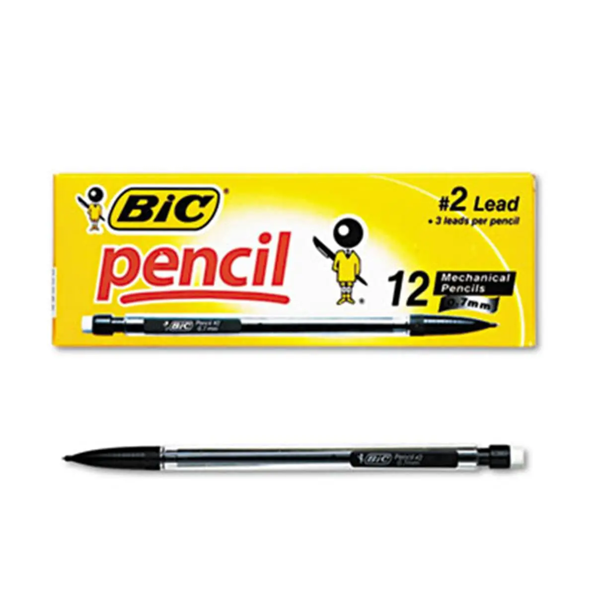 BIC MP11 Mechanical Pencil - HB No.2, 0.7 mm, Refillable Barrel, Pocket Clip, Scantron Certified, Leads Included, 12-Pack Office Writing Stationery Tool for Office Use