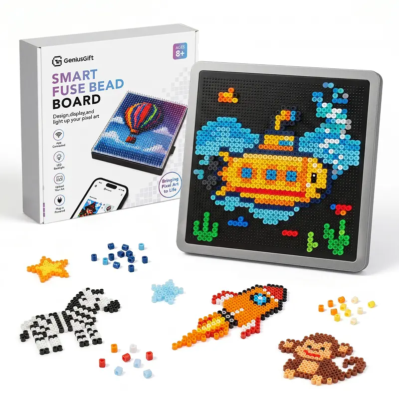 GeniusGift Smart Fuse Bead Board for 2.6mm Mini Beads, 52×52 Pegs LED Light Guided Pixel Art Board with App Pattern Library, DIY Craft Toy for Kids & Adults, STEM Creative Gift
