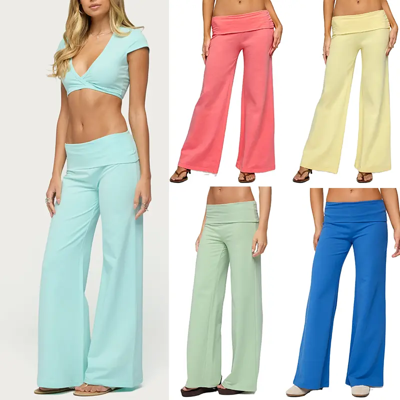 Women's Y2K Fold Over Pants Low Rise Yoga Pants Casual Lounge Sweatpants For Going Out Clothes