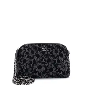 Pre-owned CHANEL Denim Shoulder Bags CC Dome Zip Clutch with Chain Quilted Printed Small by Rebag