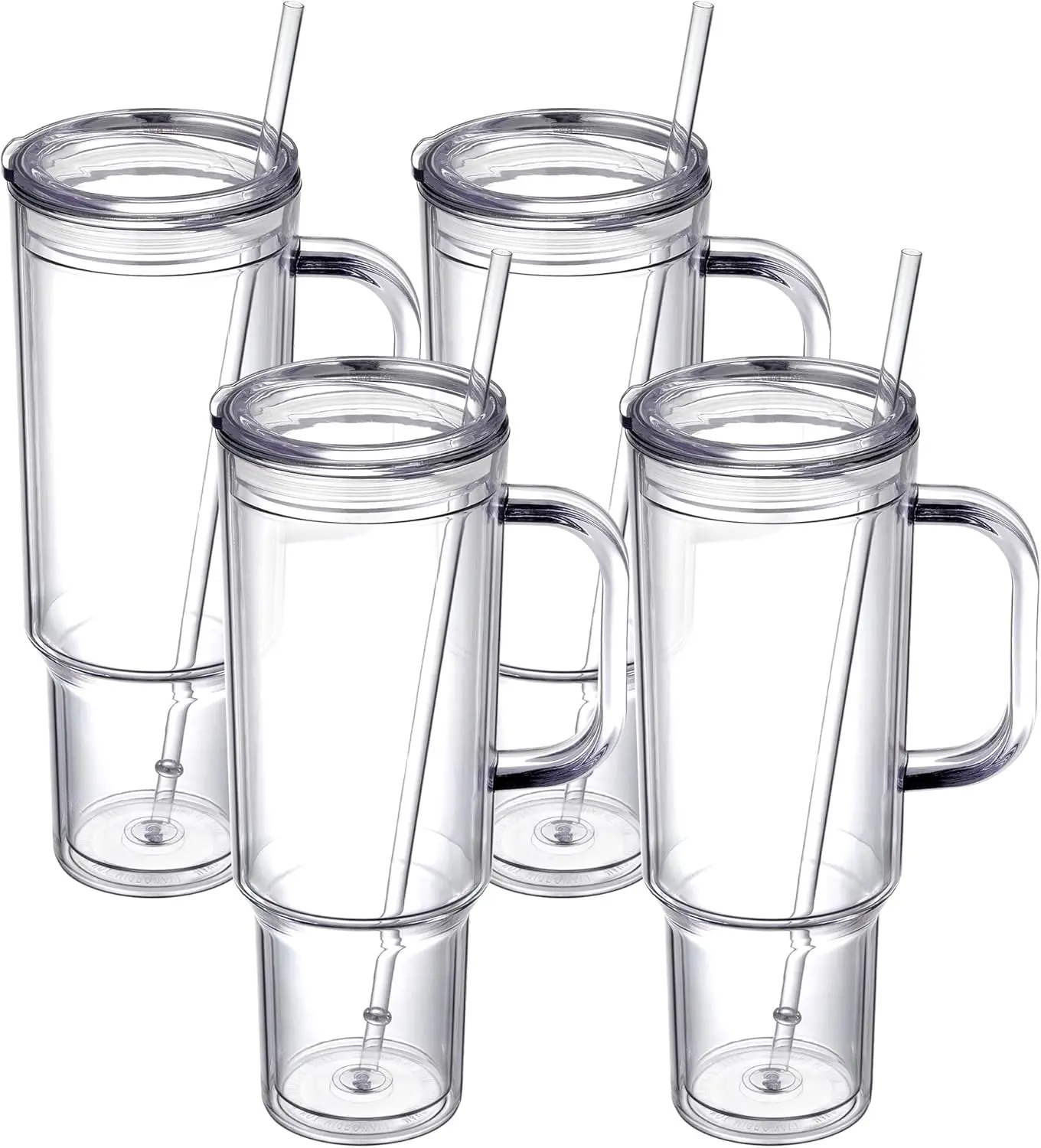 40oz plastic tumbler with handle and Straw Lid - set of 1,2,4 clear tumbler Double Wall Vacuum Reusable plastic Water Bottle Travel Mug Cup，Classic Acrylic Tumblers (4 Pack)