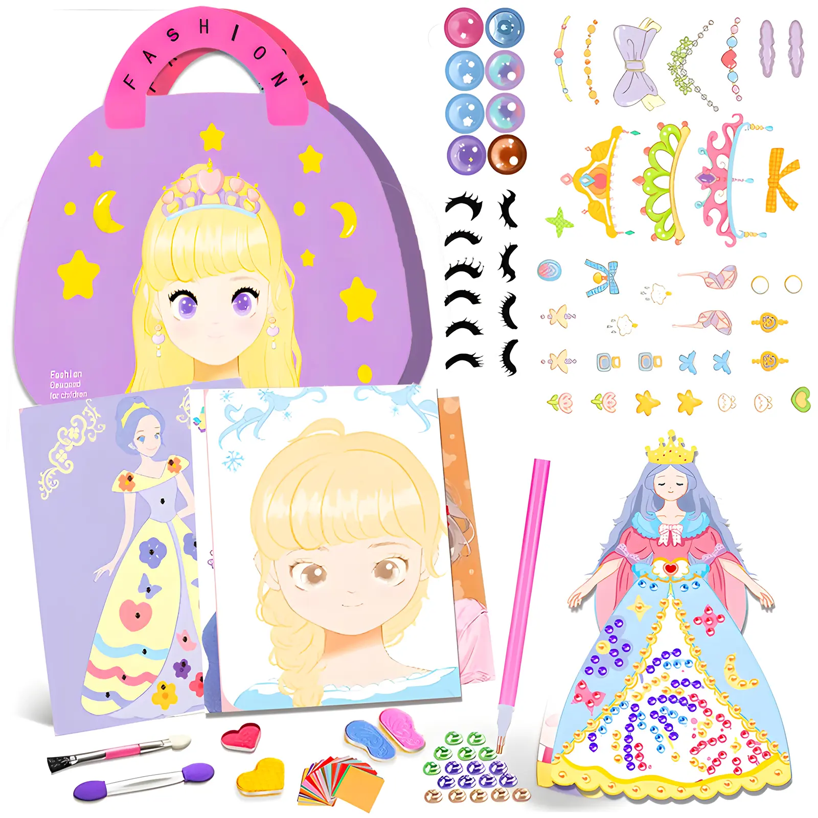 4-in-1 Dress Up Game Set Princess Fantasy Makeup, Pretty Pretty Princess Game, Girls Toy Kit with Diamond Painting & Princess Dress Up Set, DIY Paper Makeup Arts and Crafts for Kids 4-6--wjlm