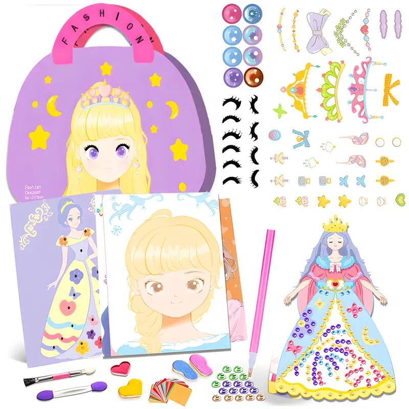 4-in-1 Dress Up Game Set Princess Fantasy Makeup, Pretty Pretty Princess Game, Girls Toy Kit with Diamond Painting & Princess Dress Up Set, DIY Paper Makeup Arts and Crafts for Kids 4-6--wjlm