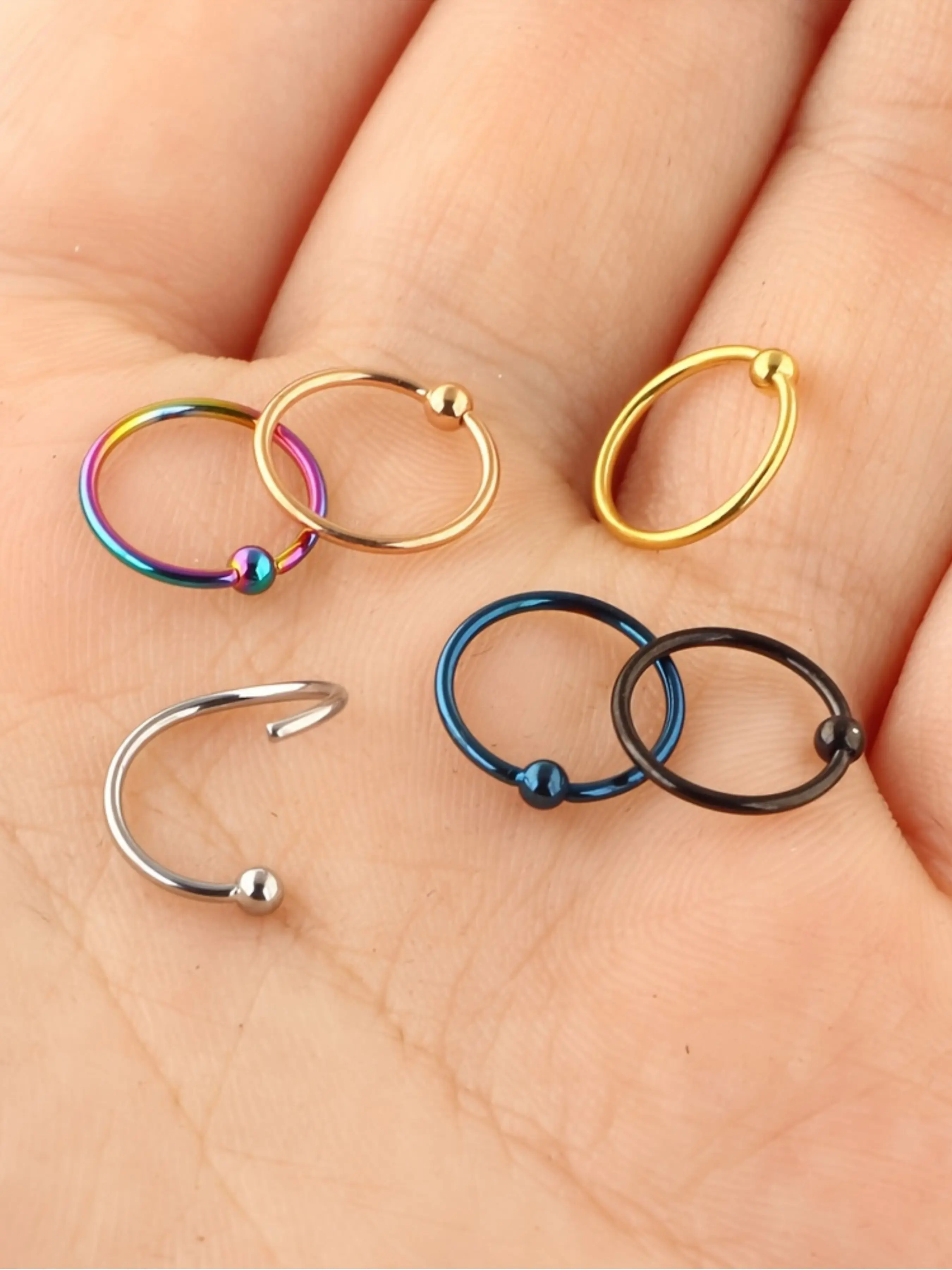 3pcs (6/8/10mm) Stainless Steel Minimalist Spherical Decorative Nose Ring - Suitable for Cartilage Helix Lobe Multi-Piercing Stackable Earrings - Perfect for Casual Attire in All Seasons