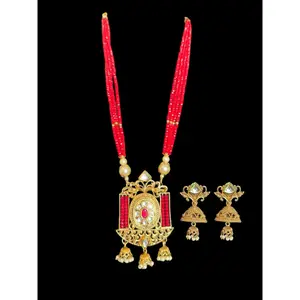 PS536 Kundan mala and jhumka with red beads ( READY TO SHIP )
