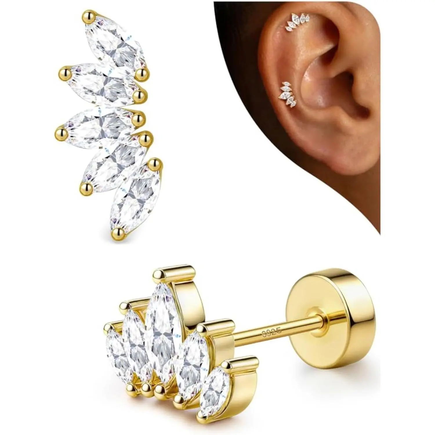 14K Gold Plated-Marquise-Cut CZ