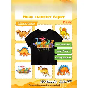 Dark Heat Transfer Paper for Inkjet Printer (30 Sheets, 8.5x11") Iron on Transfers for Dark Fabric, Printable Heat Transfer Vinyl for T Shirts, Stretchable & Washable