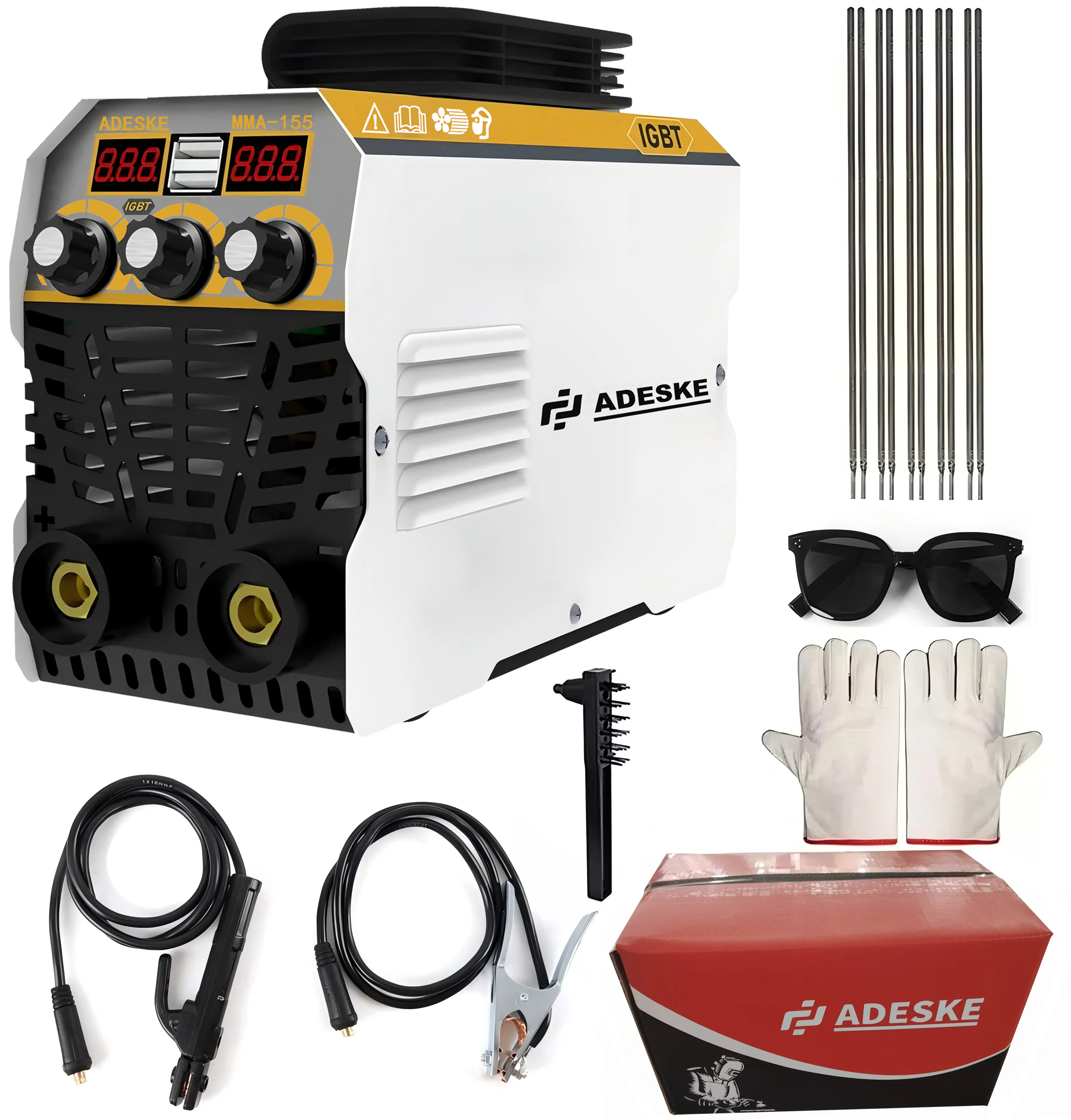 ADESKE MMA-155 Mini Welder, Dual Voltage 110V/220V, 120A Output, DC IGBT Inverter MMA Welder, Built-in USB Charging Port, with Hot Start, Arc Force, and Anti-Stick Functions