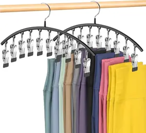 Legging Organizer for Closet, Metal Yoga Pants Hangers 2 Pack w/10 Clips Holds 20 Leggings, Space Saving Hanging Closet Organizer w/Rubber Coated Closet Organizers and Storage