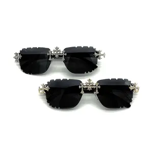 Gold/Silver Black Lens NEW Triple Cross ICED-OUT Unisex Sunglasses/Shades