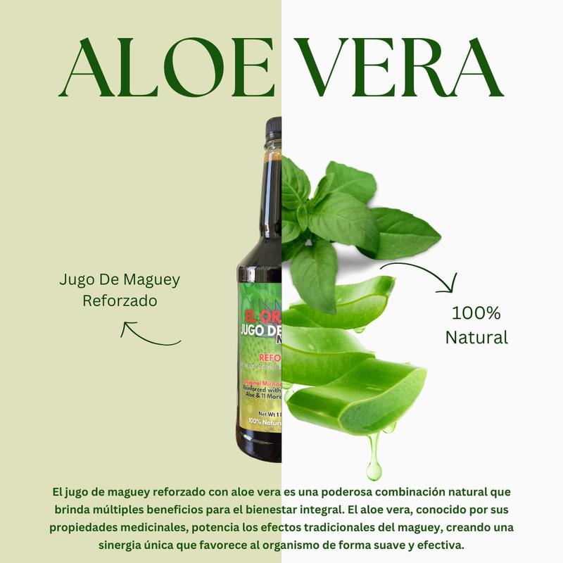 Maguey Juice - Jugo De Maguey Reforzado con Guanabana, Moronel, Cancerina, Aloe -  Michoacano Tarasco de 1 litro (33.3Fl Oz) Asado (Reinforced)