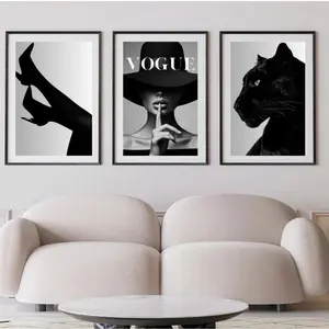 Vogue Fashion Wall Art Set – Black and White Woman, Panther & Heels Prints – Glam Chic Gallery Wall Decor