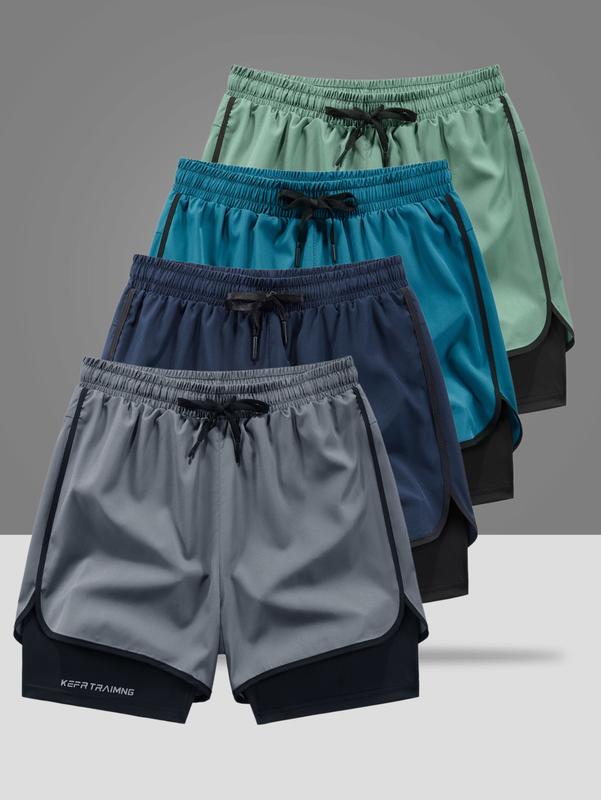4-pack with double-layer design sports shorts, featuring a loose outer layer and breathable quick-dry liner perfect for running, workouts, and everyday casual wear