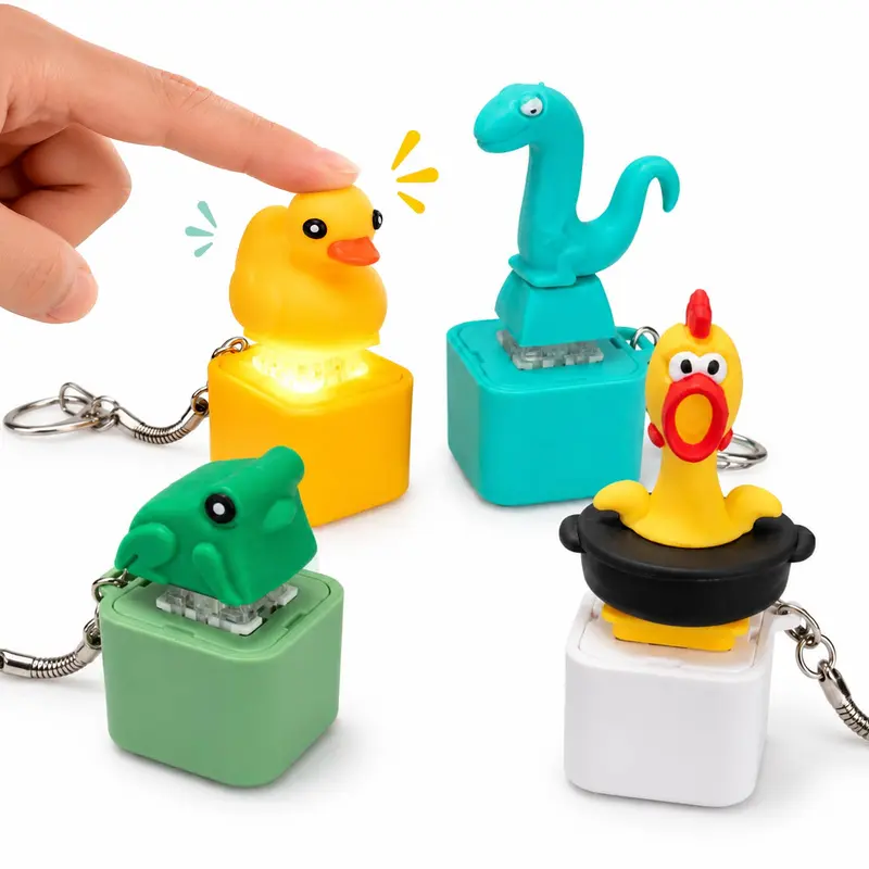 4PCS Unisex Rechargeable Sound LED Clicker Fidget Gadget Sensory Bundle - Soft Squishy Silicone Quacking Duck, Screaming Chicken, Croaking Frog, Lizard Keychains, Stress Relief, Portable New Fun Practical Christmas & Birthday Gifts for Teenagers & Adults,