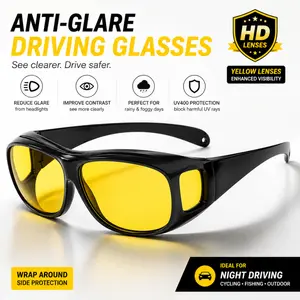 Anti-Glare Driving Glasses Wrap Around Yellow Lens UV400 Night Driving Glasses Cycling Fishing Protective Eyewear