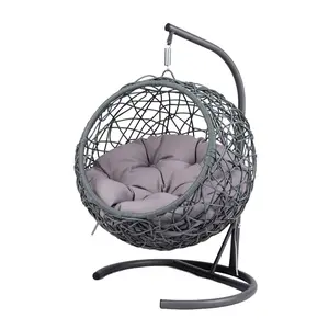 Cat Swing Bed with Stand & Cushion, Cat Egg Chair with Rattan Wicker Appearance, Indoor Hanging Swinging Cat Bed for Cats, Small Dogs, and Small Animals.Gray.