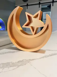 Eid Mubarak Crescent Moon & Star Decor | Modern 3D Printed Islamic Table Decoration