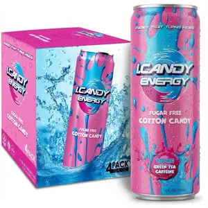 I.CANDY Energy Drink Cotton Candy Flavor, Sugar Free Energy Drinks 4 Pack 12 oz Cans, Zero Calorie Pink Energy Drink, 114mg Caffeine, No Crash Clean Energy