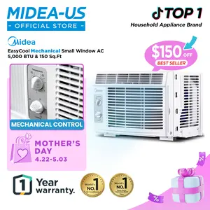 Midea 5,000 BTU EasyCool Mechanical Small Window Air Conditioner - Cool up to 150 Sq. Ft. AC with Easy-to-Use Mechanical Controls and Reusable Filter, Perfect for Small Bedroom, Living Room, Home Office, Mother’s Day