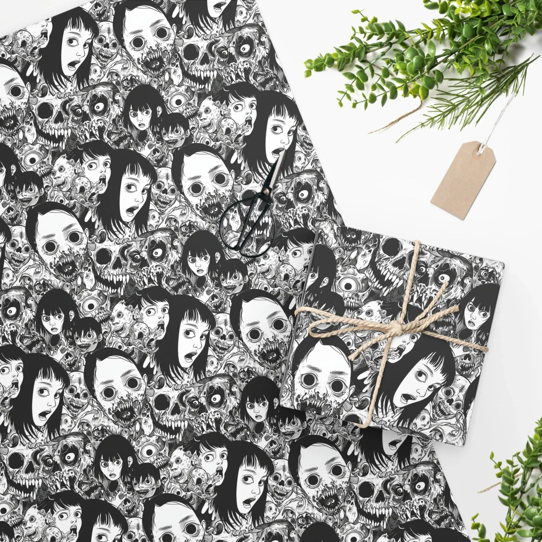 Horror Manga Gift Wrap, Dark Anime Wrapping Paper, Creepy Aesthetic Print for Fans
