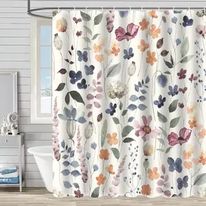 Floral Fabric Shower Curtain, Bathroom Shower Curtain Sets, Colorful Flower Shower Curtain with 12 Hooks , 72" x 72"