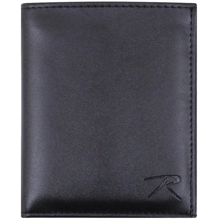 Men's Black Plain Leather Bifold Wallet - Law Enforcement Merch Multi-Compartment ID Holder with Removable Badge Tab, Card Slots, ID Window, Basic Security, Clean Look