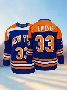 New York #33 Retro Ice Hockey Jersey, Unisex Long Sleeve Breathable Stitched Sports Uniform for Game Day & Casual Wear
