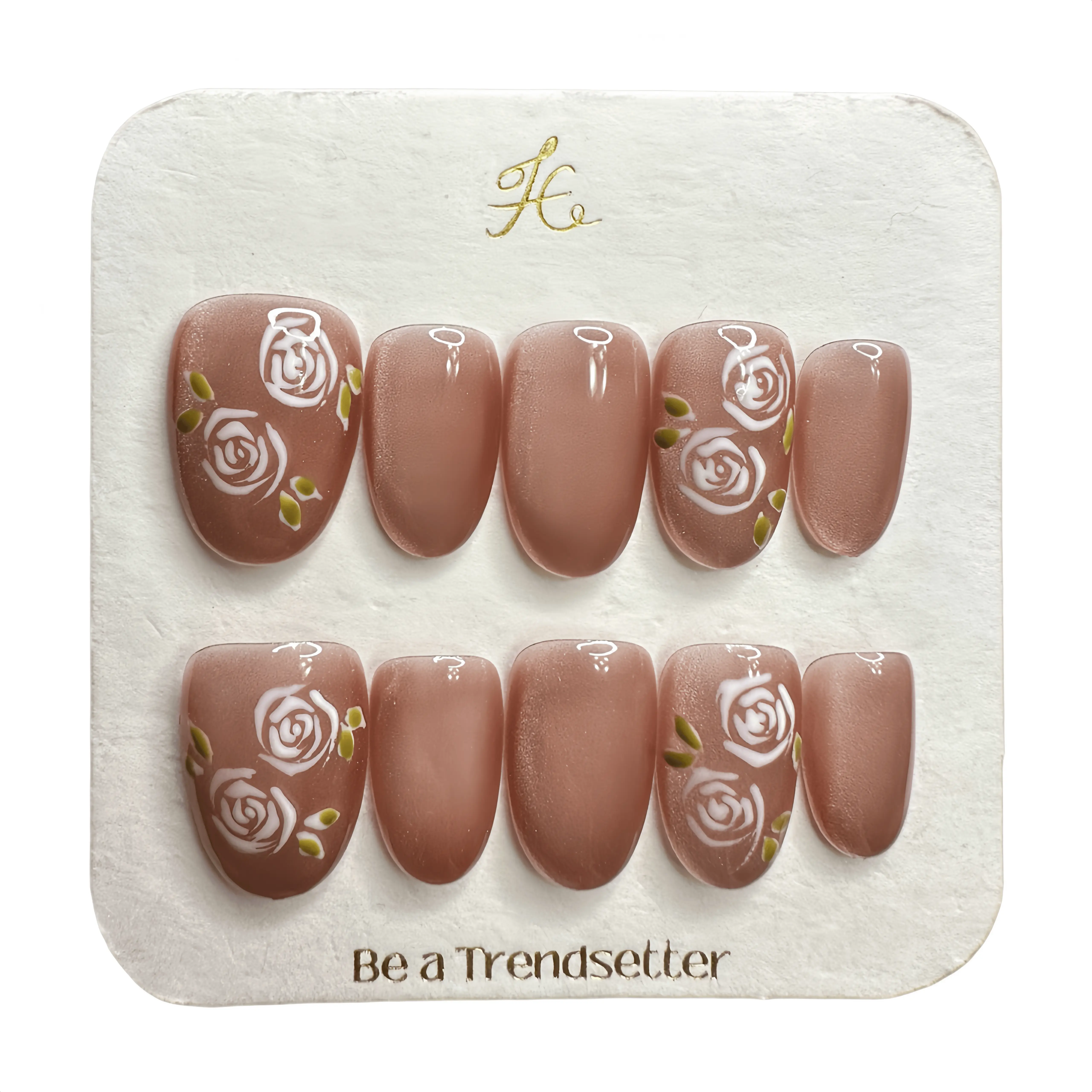 T28 Original Handmade Press Ons Nails, Removable Nail Art Stickers with Rose White Pearlescent Shimmer Glossy Short Cat Eye Design for Light Therapy Use, Press Ons Nail