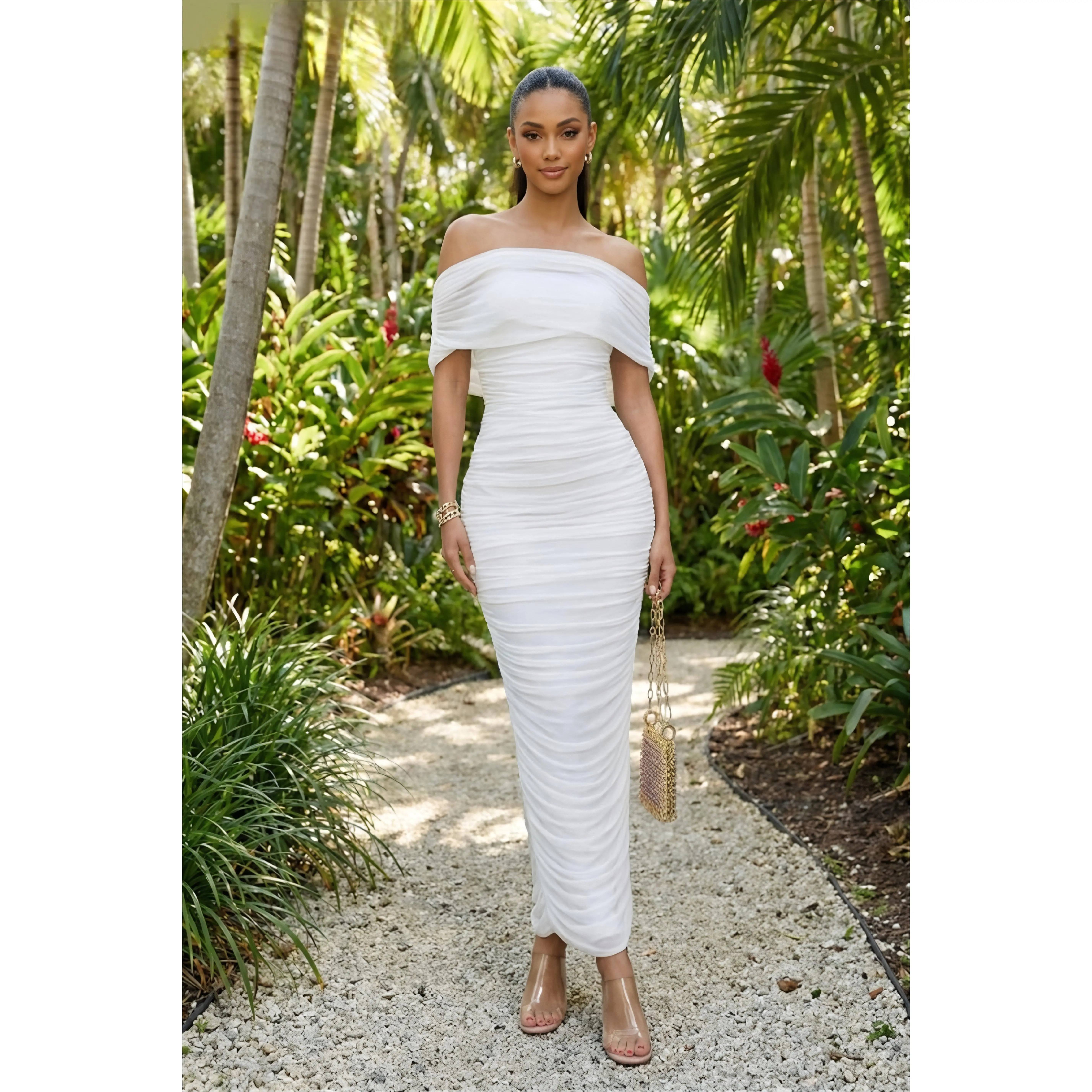 SERENA DRAPE MIDI DRESS- WHITE