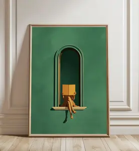 [Sale up to 30%] + [FREE SHIP] + [NO FRAME] Emerald Green Woman Reading Print-Green Wall Art, Library, Book Lover Gifts, Minimalist Decor, Dopamine Decor, Reading Nook Bedroom Wall Art
