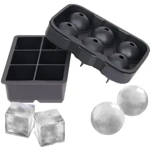 3 piece 6-Cavity Silicone Ice Tray Silicone Sphere Whiskey Ice Ball Maker Square Ice Cube Maker Skull Ice Cube Mold Gifting, Whiskey, Cocktails