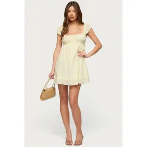 Eyelet Ruffle Babydoll Mini Dress