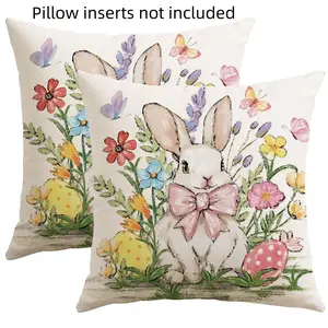 2PCS Spring and summer style Easter Bunny Flower Throw Pillow Covers 16x16 18x18 20x20 Inch Set of 2, Spring Easter Decoration Pillow Cases for Home Sofa Couch