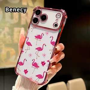 Phone Case for iPhone 17 Pro Max 16 15 Plus Air 14 13 12 11 E Flamingo Floral Fantasy Pattern Transparent Lens Protection Durable Soft Silicone Cover Gift