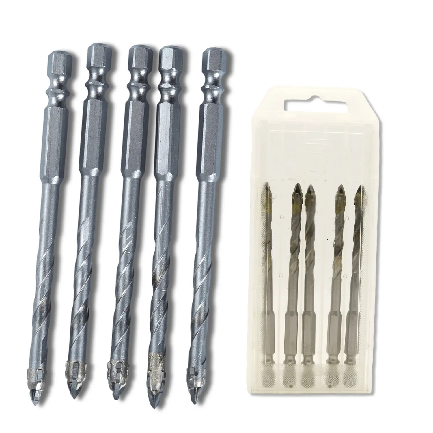 5PCS 6mm Carbide Drill Bit Set, Titanium Coated 4-Flute Sawtooth Masonry Bits for Tile, Concrete, Brick, Ceramic, Stone & Metal, Heavy Duty Multi-Material Drilling Tool for DIY, Construction & Home Improvement Projects