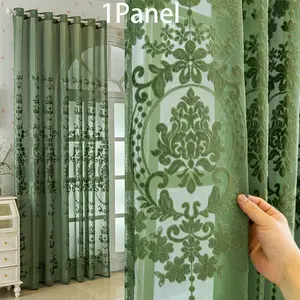 North European Retro Plant Embroidered Transparent Curtain, Easy Installation, 100% Polyester, Lightweight, Breathable, Home Decor