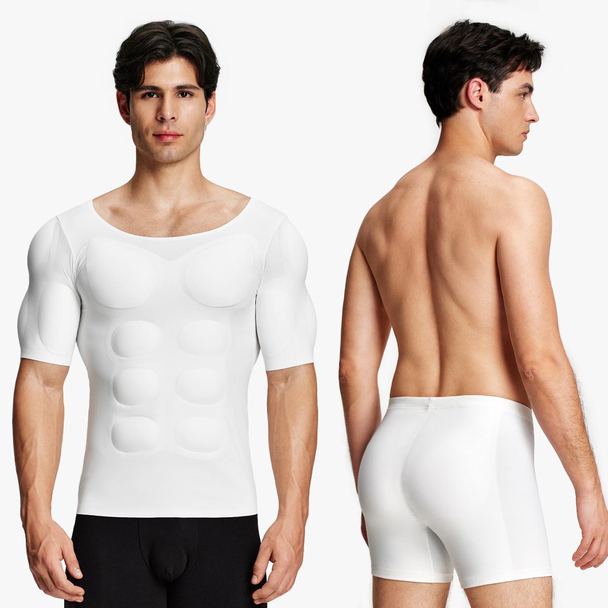 【Nebility】 Men’s Invisible Seamless Muscle-Enhancing T-Shirt with Removable Muscle Pads and Light Compression Function, Suitable for Everyday Wear, Cosplay, and Special Occasions SpringStatements